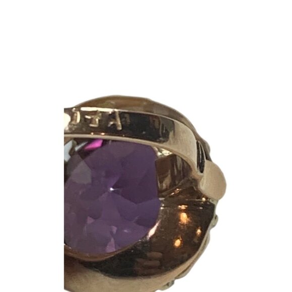 14k Yellow Gold Lab Created Round Amethyst Solitaire Ring Size 7.5 - Picture 10 of 10